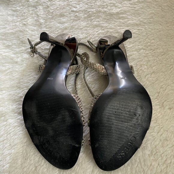 Vintage Guess Metallic Silver Snake Print Strapy Heels - Picture 10 of 14